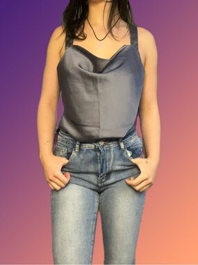 Abercrombie & Fitch grey Satin-Look Tank Bodysuit